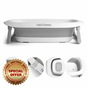 Twistshake Foldable & Non-Slip Baby Bath Tub | Ergonomic Collapsable and Secure | Portable Bathtub for Infants | Toddler Shower Tub | Suitable for 0+ Months | Capacity: 30L | Grey White