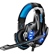 Gaming Headset for PS4 PS5, Stereo Surround Sound, 50 mm Audio Drivers, 4 Light Modes, Over Ear H...