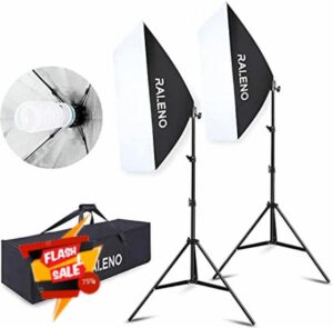 RaLeno Softbox Lighting Kit 2X20"X28" Professional Photography Continuous Lighting Equipment with 2 x 85W E27 Socket 5500K Bulbs for Portraits and Product Shooting