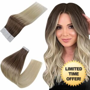 Easyouth Human Hair Tape in Extensions Balayage Ombre Tape in Hair Extensions Brown to Blonde Real Hair Extensions Tape in 40g 18 Inch 20Pcs