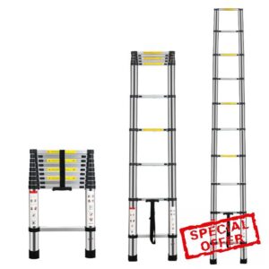 Multibao 2.9m 9.5Ft Telescopic Ladder Telescoping Loft Ladder Multi-Purpose Aluminium Extension Extendable Step Folding 330 pound/150 kg Capacity 10 Steps