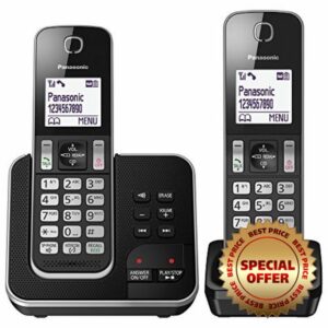 Panasonic KX-TGD322 Cordless Home Phone with Nuisance Call Blocker and Digital Answering Machine - Black & Silver (Pack of 2)
