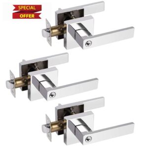 Probrico 3 Pack Keyed Entry Door Lever with Lock Polished Chrome Bedroom Door Knob Lock Front Door Handle