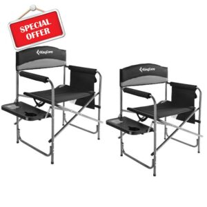 KingCamp Directors Chairs Folding camping chairs set of 2 with 20.86 in Wide Seat for Heavy People with Table Supports up to 396 LBS (Grey)