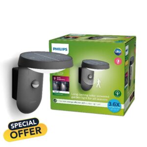 Philips Tyla Ultra Efficient Solar Wall Light [1 x 9W Warm White] Anthracite Grey for Outdoor Lighting