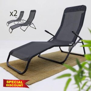 GardenCo Siesta Zero Gravity Recliners - Reclining Outdoor Sun Loungers - Relaxer Chairs Sun Bed for Patio Decking Gardens Camping - 2 Pack Black