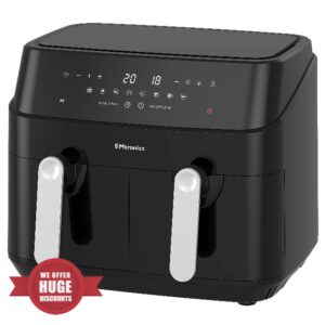 EMtronics EMDAF9LD Dual Air Fryer Extra Large Family Size Double XL 9 Litre Digital with 12 Pre-Set Menus for Oil Free & Low Fat Healthy Cooking