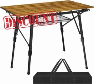 Nestling Picnic Folding Tables Aluminum Table for Outdoor Dining Tables for Camping/Banquet/Picnic Party/Garden BBQ - Adjustable in Height (Wood Grain)