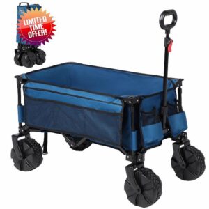 Timber Ridge Collapsible Folding Wagon Festival Trolley on Wheels with Adjustable Handle Cover Bag Drink Holders