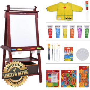 MEEDEN Kids Wooden Art Easel with Double-Sided Standing Blackboard & White Board