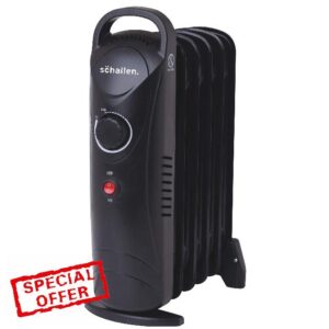 Schallen Black Portable Electric Slim Oil Filled Radiator Heater with Adjustable Temperature Thermostat