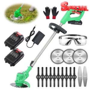 Gapbvys Garden Strimmer Electric Cordless with Blades Grass Trimmer with Battery and Charger Brush Cutter Electric 3-in-1 Lightweight lawn Edger Tool for Garden Clearing Weeds Flower Trees (Green)