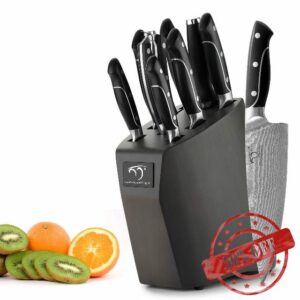 NANFANG BROTHERS Damascus Steel Knife Set 9pcs with Wooden Block Japanese Style Chef Knife Set Damascus VG10 Kitchen Knife Set (Damascus Steel Knife Set 9pcs)
