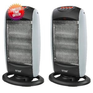 AMOS 2 x Halogen Heater Three Bar Wide Angle Oscillation Function Home Office Radiator with 3 Heat Settings 400 / 800W / 1200W
