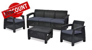 Keter Corfu Outdoor 5 Seater Rattan Sofa Furniture Set with Accent Table