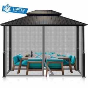 COWVIE Gazebo Netting Screen Replacement Universal 4-Panel Sidewalls 3 x 4 m (Only Netting)
