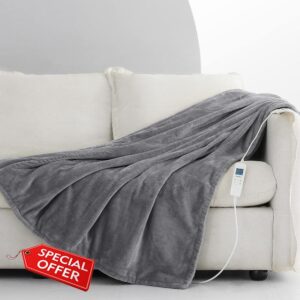 CORIWELL Electric Blanket Heated Throw - 160 x 120cm Flannel Heated Blanket - Grey Heat Blanket