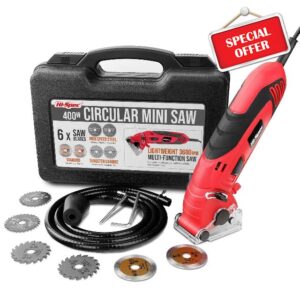 Hi-Spec 11pc 400W Corded Compact Mini Circular Saw. 54.8mm Blade Power Sawing & Cutting in Wood