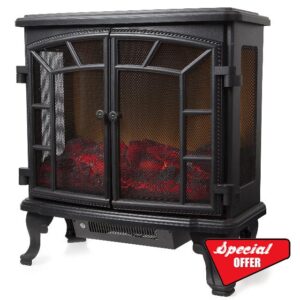 Warmlite WL46020 Rochester Portable Electric Double Door Fireplace Heater with Realistic LED Flame Effect