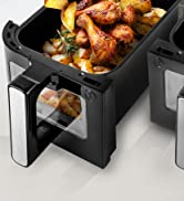 Duronic Air Fryer AF24, 9L Large Dual Zone Family Sized Cooker, Double Basket Frying Drawer, Sync...