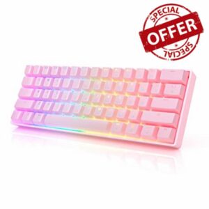 HK Gaming GK61 Mechanical Gaming Keyboard 60 Percent | 61 RGB Rainbow LED Backlit Programmable Keys | USB Wired | For Mac and Windows PC | Hotswap Gateron Optical Brown Switches | Pink