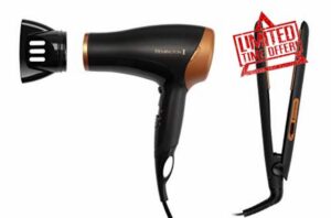 Remington Hair Care Gift Set - Ceramic Hair Straighteners and 2000 W Ionic Hair Dryer with Concentrator D3012GP