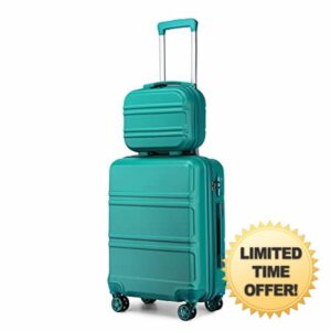 Kono Luggage Sets of 2 Piece Lightweight 20 inch ABS Hard Shell Travel Carry on Suitcase with TSA Lock + 12 inch Portable Hand Cabin Case (Turquoise)