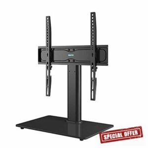 BONTEC Universal Table Top Pedestal TV Stand with Bracket for 26”-55” LCD/LED/Plasma TVs-Height Adjustable TV stand with 8mm Tempered Glass Base & Cable Management-Holds 40 KG & Max.VESA 400x400mm