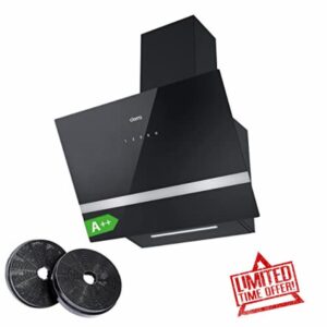 CIARRA CBCB6736H Touch Control Angled Cooker Hood 60cm 650m³/h Black with CBCF003 Carbon Filters Chimney Vent Hood with LED Lights Ducted&Ductless Kitchen Extractor Fan            [Energy Class A]