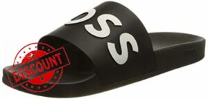BOSS Mens Bay it PVC Slides with Contrast-Logo Strap Size 12 Black