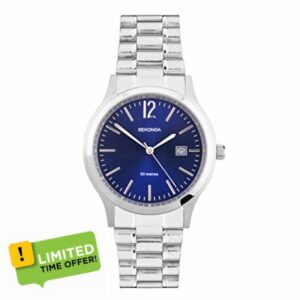 Sekonda Men's Quartz Watch with Blue Dial Analogue Display and Silver Stainless Steel Bracelet 3728.71
