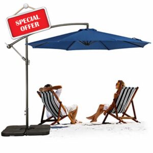 COWVIE 300cm Patio Offset Cantilever Umbrella Outdoor Hanging Fade Water Resistant Canopy Fabric with Infinite Tilt (No Base Stand)