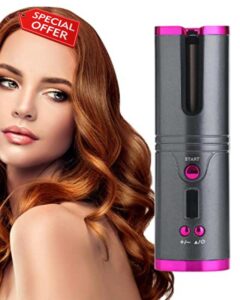Cordless Automatic Hair Curler USB Rechargeable Cordless Hair Curlers for Long Hair Short Hair with LCD Display Adjustable Temperature Setting Professional Curling Iron Hair Curlers Wireless Curle