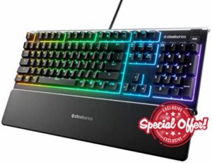 SteelSeries Apex 3 - RGB Gaming Keyboard - 10-Zone RGB Illumination - Premium Magnetic Wrist Rest - English Qwerty Layout PC
