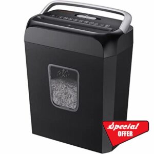 Paper Shredder for Home Use,Bonsaii 6 Sheet Cross Cut Paper and Credit Card Shredder for Home & Small Office Use,Home Shredder with Portable Handle Design & 13L Bin (JSC237-BUK-NEW)
