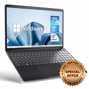 SGIN 15.6 Inch Laptop Windows 11 8GB RAM 256GB SSD Celeron N4020 Up to 2.8GHz