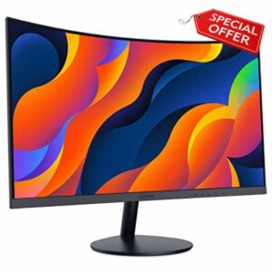 KOORUI 24-Inch Curved Computer Monitor- Full HD 1080P 60Hz Gaming Monitor 1800R LED Monitor HDMI VGA