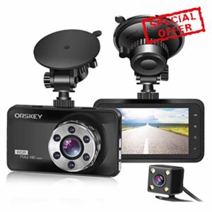 ORSKEY Dash Cam Front and Rear 1080P Full HD Dual Dash Camera In Car Camera Dashboard Camera Dashcam for Cars 170 Wide Angle HDR with 3.0" LCD Display Night Vision Motion Detection and G-senso