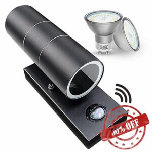 Wondlumi Outdoor Up Down Wall Light PIR Motion Sensor Outdoor Lights Mains Powered IP44 LED Wall Security Lights Black