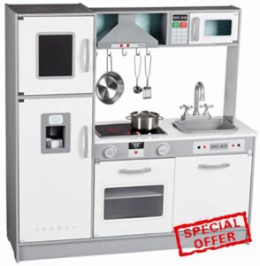 Amazon Basics Kids Wooden Upright Kitchen Playset with Interactive Doors