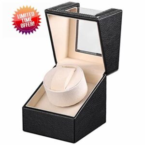 St.Oswalds Automatic Watch Winder Box Single 1 Slot Self Winding Watch Turner Rotator Display Case with Quiet Motor Black PU Leather Auto Mechanical Wrist Watches Shaker Battery Powered or AC Adapte
