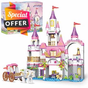 Girls Castle Building Blocks Pink Palace Building Kit Princess Construction Toys with 3 Mini-dolls Friends Sets Girls Gifts STEM Playset for Kids Age 6-12 516 Pieces
