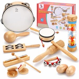 OATHX Baby Musical Toys for Toddlers 3 + Instruments for Ages 3-5 Wooden Music Set Montessori Toys for Babies Drum Tambourine Xylophone Gifts for 3 4 Years Old Girl Boys