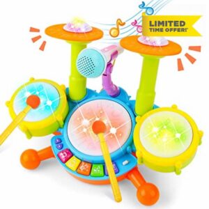 deAO Beginners Musical Table Top Drum Kit Play Set with Drum Sticks