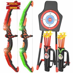 Doloowee 2 Pack Set Bow and Arrow for Kids with LED Lights - New Upgrade Archery Set Includes 2 Super Bow