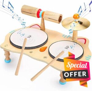 Wooden Musical Toy Toddler Drum Set Kids Musical Instruments 6 in 1 Baby Toys Music Percussion Instruments Age 3-5 Boys and Girls Birthday Gifts Present Learning Toys for Children 6 7 Years Old