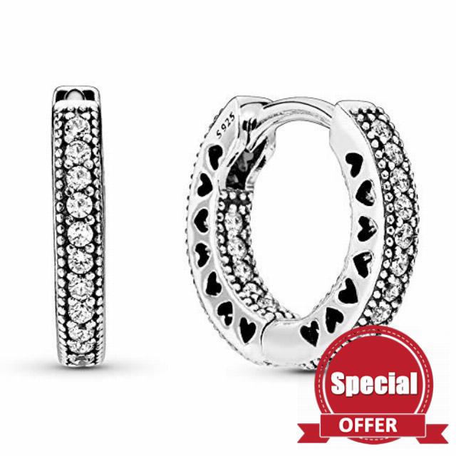 Pandora Signature Women's Sterling Silver Pav&eacute; Heart Cubic Zirconia Hoop Earrings