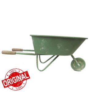 Large Iron Wheelbarrow Plant Pot Featuring a Shabby Chic Green Finish