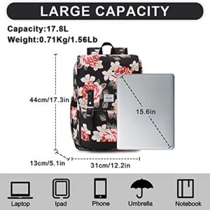 Water Resistant 15.6 Inch Laptop Backpack Women Floral College Backpack Bookbag Casual Daypack Rucksack for Travel