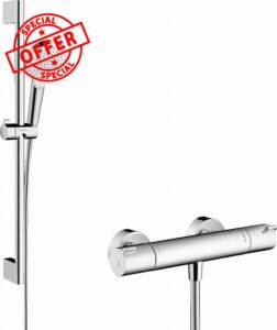 hansgrohe Crometta Shower system 100 Vario with Ecostat 1001 CL thermostatic mixer and shower rail 65 cm